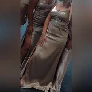 Gold Satin Floor Length Bridesmaid Dress